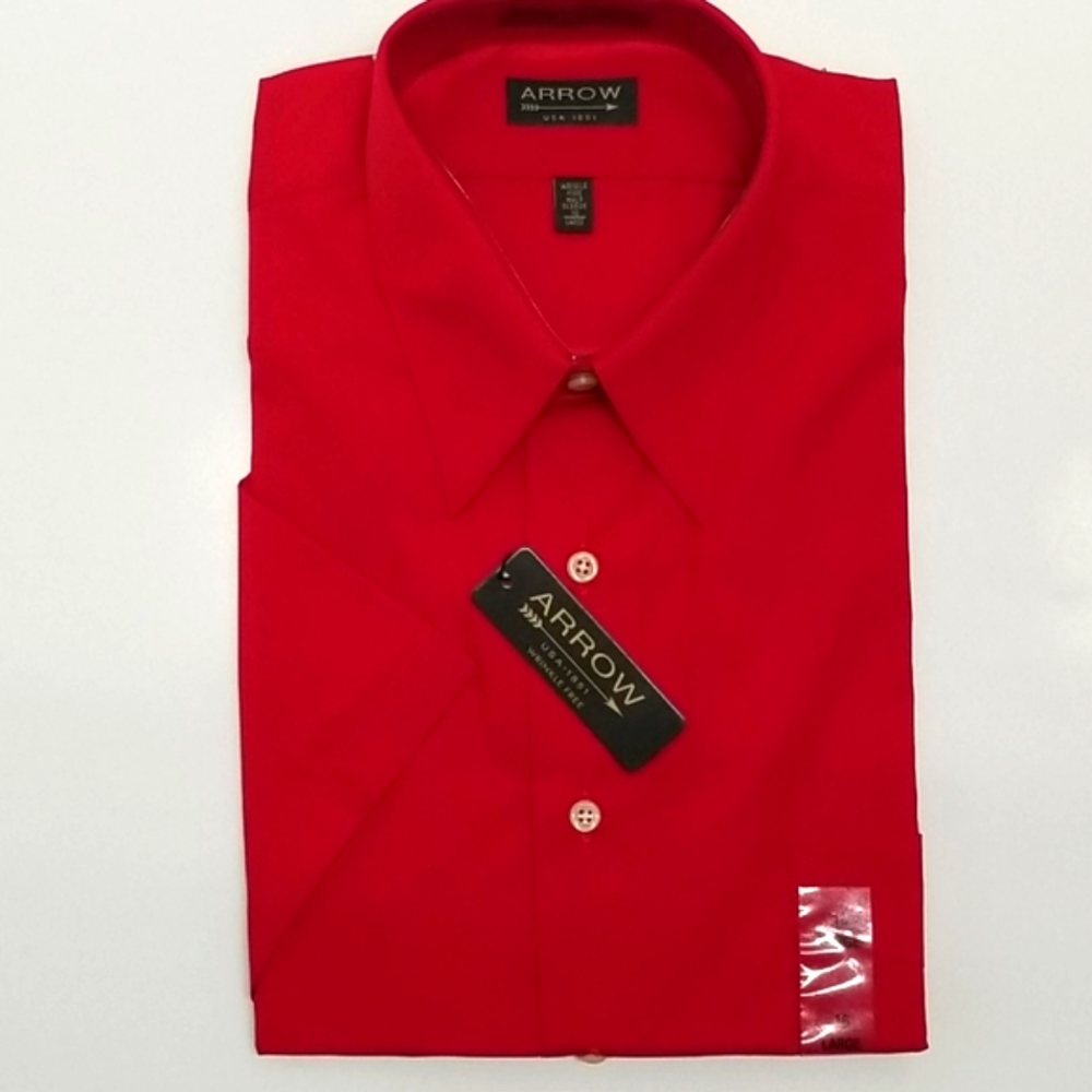 New Men's SS Arrow button down shirt Red Large